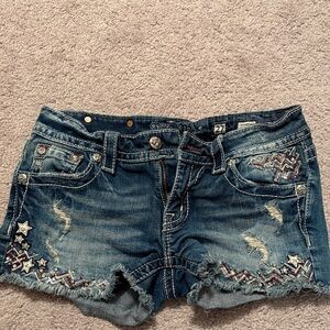 Miss Me Blue Jean Shorts with Star Accents